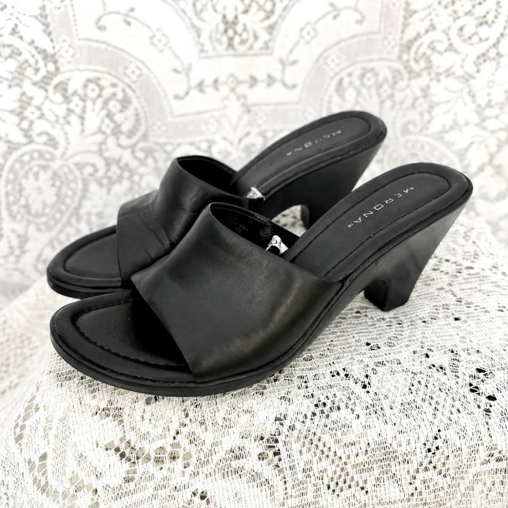 Merona Black Leather Mule Heels – Women's 8.5